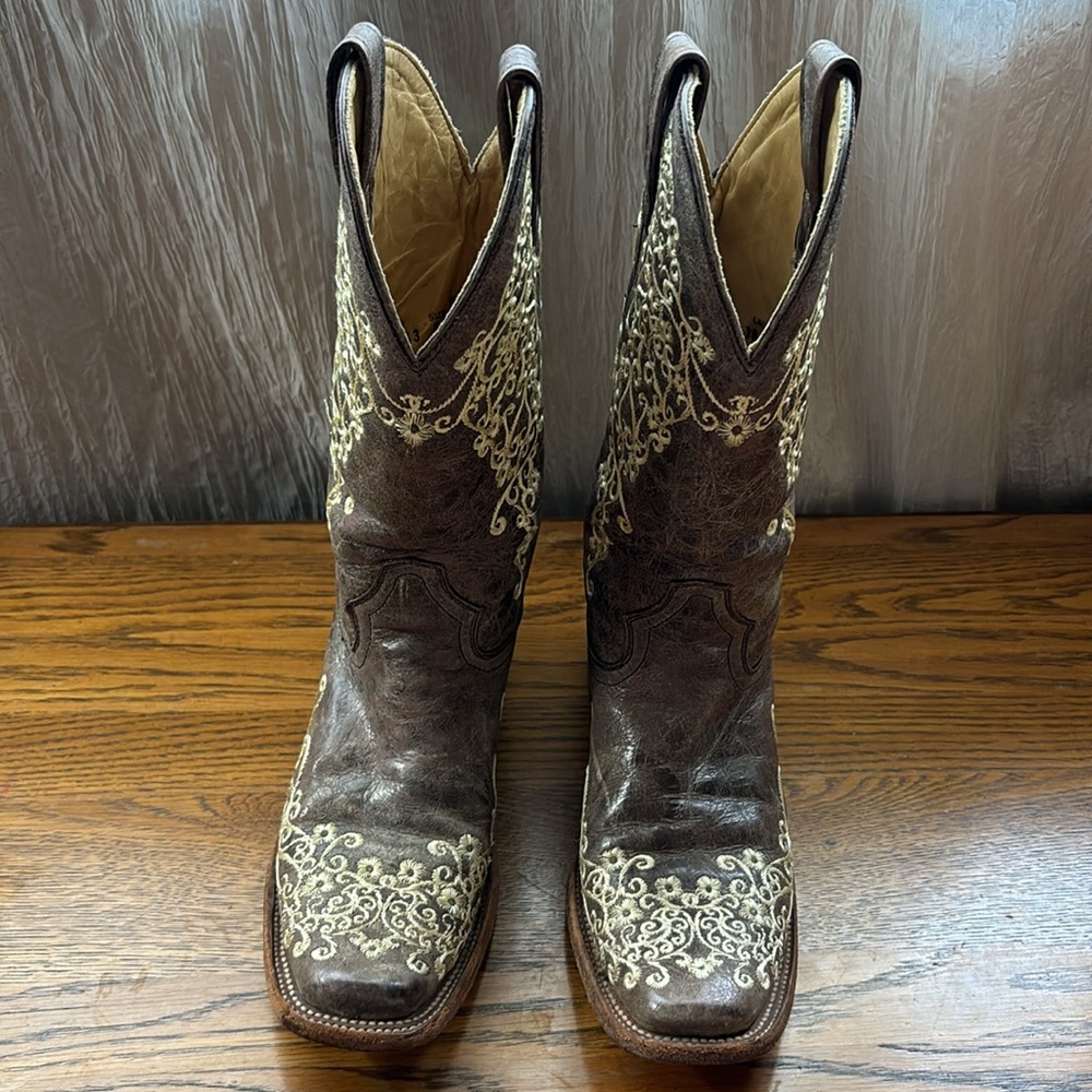 CORRAL WOMEN'S BROWN CRATER EMBROIDERED WESTERN BOOTS - SQUARE TOE